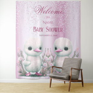 Zwei Enten Rosa floraler Hintergrund Wandteppich
