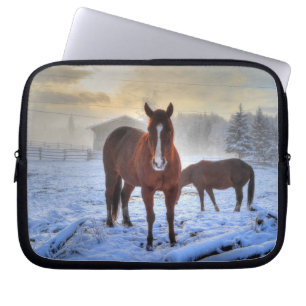 Zwei Entenpferde Kastanien im Sunrise Equine Foto Laptopschutzhülle