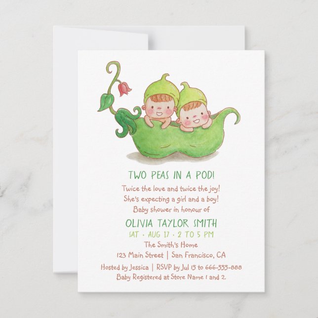 Zwei Erbsen in einem Einladung (Vorderseite)
