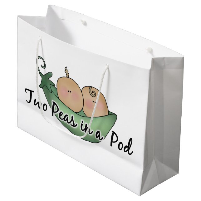 Zwei Erbsen in einer großen Geschenktüte - Zwillin (Vorderseite Schrägansicht)