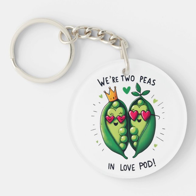 Zwei Erbsen in einer Liebe Pod Adorable Valentines Schlüsselanhänger (Vorderseite)