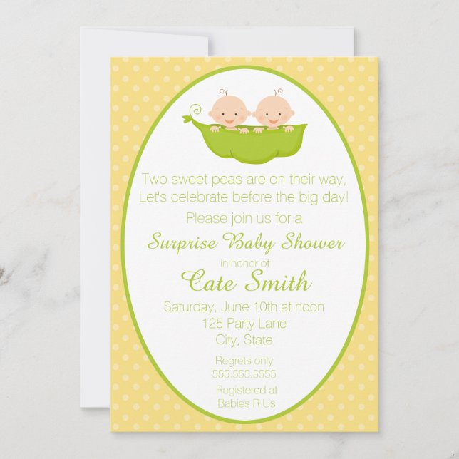 Zwei Erbsen in einer Pod Baby Dusche Einladung (Vorderseite)