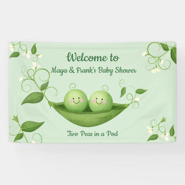 Zwei Erbsen in einer Pod-Baby-Dusche Willkommen Banner (Horizontal)
