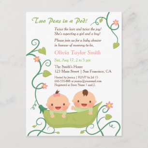 Zwei Erbsen in einer Pod Twin Baby Dusche Einladun Einladung