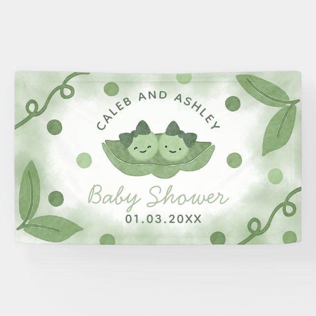 Zwei Erbsen in einer Pod-Twin-Girls-Babydusche Banner (Horizontal)