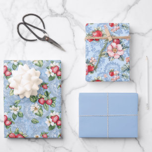 Zwei Erdbeeren und eine solide Farbe Geschenkpapier Set