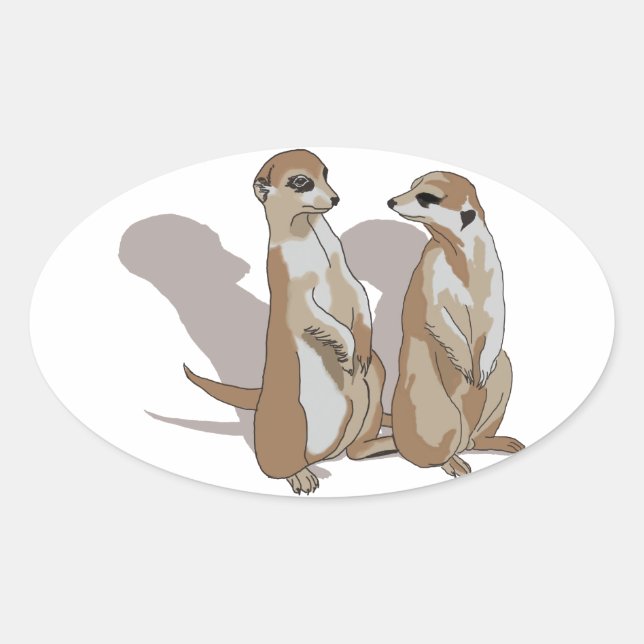 zwei Erdmännchen mit Schatten Ovaler Aufkleber (Vorderseite)