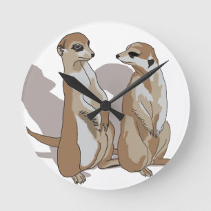 zwei Erdmännchen mit Schatten Runde Wanduhr