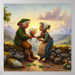 Zwei erwachsene Munchkin-Figuren mit Vintagem Char Poster