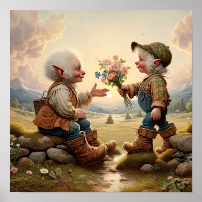 Zwei erwachsene Munchkin-Figuren mit Vintagem Char Poster (Vorne)