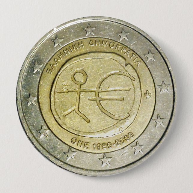 Zwei Euro-griechische Münzknopf Button (Vorderseite)