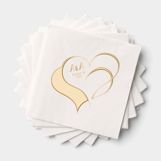 Zwei Extravagante goldene Foil Hearts Wedding Mono Servietten Mit Folie (Insitu (Gestapelt))