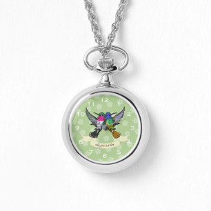 Zwei farbenfrohe Hovering Hummingbird Friends Cart Armbanduhr