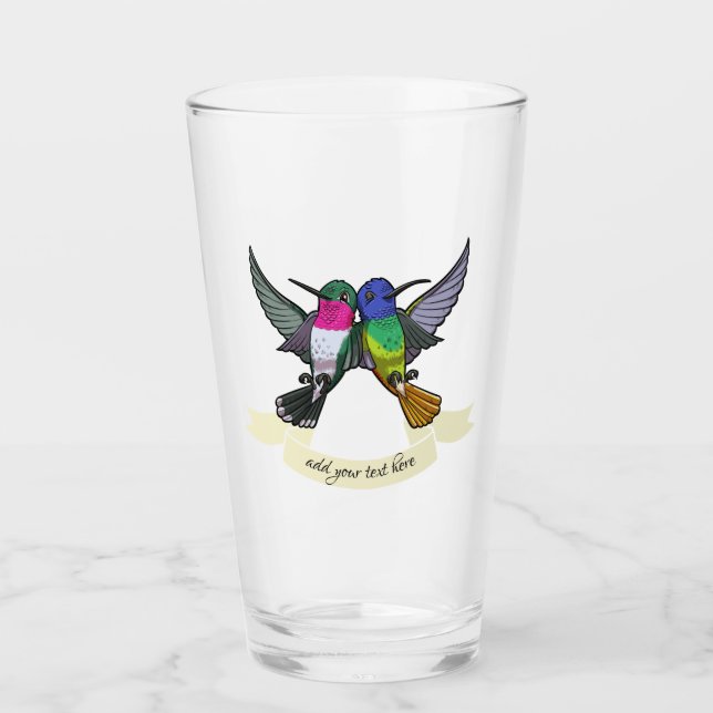 Zwei farbenfrohe Hovering Hummingbird Friends Cart Glas (Vorderseite)