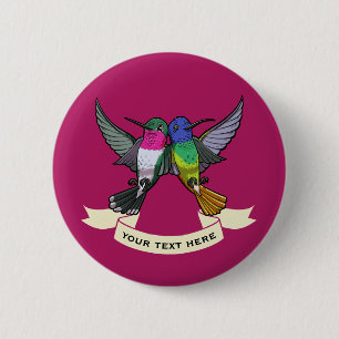 Zwei farbenfrohe Hovering Hummingbirds Cartoon Button