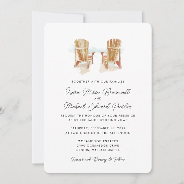 Zwei farbige Adirondack-Stühle Hochzeit Einladung (Vorderseite)