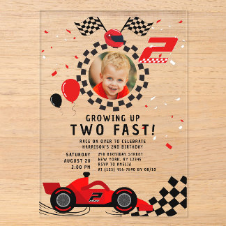 Zwei Fast-2. Geburtstagskinder Niedlich Red Racing Acryleinladungen