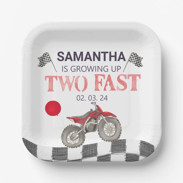 Zwei Fast Birthday Dirt Bike Thema Pappteller (Vorderseite)