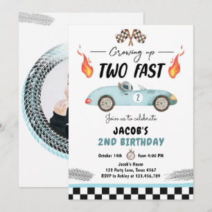 Zwei Fast Birthday Party Blue Race Auto 2. Geburts Einladung