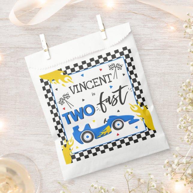 Zwei Fast Birthday Party Blue Race Auto 2. Geburts Geschenktütchen (Ausgeschnitten)