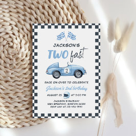 Zwei Fast Blue Race Car 2. Geburtstag Einladung