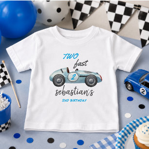 Zwei Fast Blue Race Car 2. Geburtstag Einladung Baby T-shirt