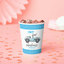 Zwei Fast Blue Race Car 2. Geburtstag Einladung Pappbecher