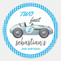 Zwei Fast Blue Race Car 2. Geburtstag Einladung