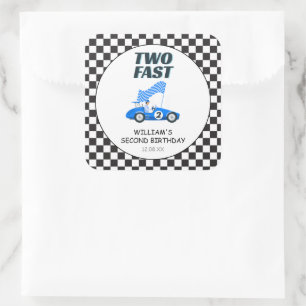 Zwei Fast Blue Race Car am zweiten Geburtstag Quadratischer Aufkleber