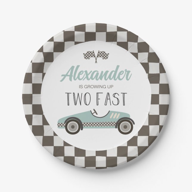 Zwei Fast Blue Race Car Birthday Paper Teller (Vorderseite)