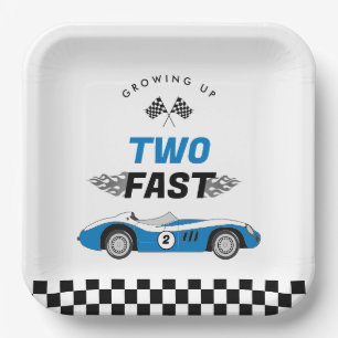 Zwei Fast Blue Vintag Race Car Boys Geburtstag Pappteller