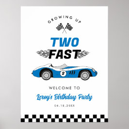 Zwei Fast Blue Vintag Race Car Geburtstag Willkomm Poster