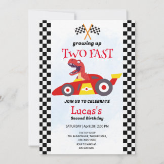 Zwei Fast Dinosaurier Race Auto 2. Geburtstag Part Einladung