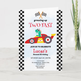 Zwei Fast Dinosaurier Race Auto 2. Geburtstag Part Einladung