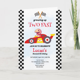 Zwei Fast Dinosaurier Race Auto 2. Geburtstag Part Einladung
