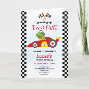 Zwei Fast Dinosaurier Race Auto 2. Geburtstag Part Einladung