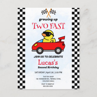 Zwei Fast Dinosaurier Race Auto 2. Geburtstag Part Postkarte