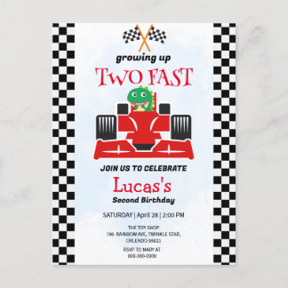 Zwei Fast Dinosaurier Race Auto 2. Geburtstag Part Postkarte