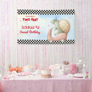 Zwei Fast Pink Turtle Bike Rennwagen 2. HBD Party Banner