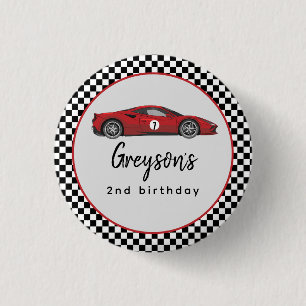 Zwei Fast Race Car Boy 2. Geburtstag Party Button
