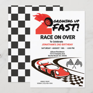 Zwei Fast Race Car Boy 2. Geburtstag Party Einladung