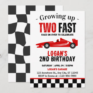 Zwei Fast Race Car Boy 2. Geburtstag Party Einladung