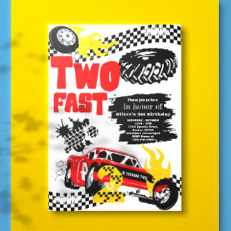 Zwei Fast Race Car Boy 2. Geburtstag Party Einladung