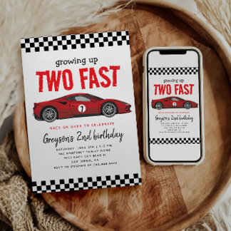 Zwei Fast Race Car Boy 2. Geburtstag Party Einladung