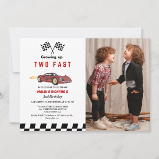 Zwei Fast Race Car Boys 2. Geburtstagsparty Einladung