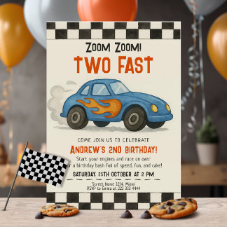 Zwei Fast Race Car Geburtstagsparty Einladung
