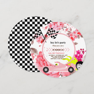 Zwei Fast Race Car Girls 2. Geburtstag Party Invit Einladung
