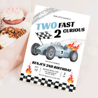Zwei Fast Race Car Racing 2. Geburtstag Junge Einladung