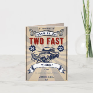 Zwei Fast Race Car Zweites Geburtstag Thema Junge Einladung