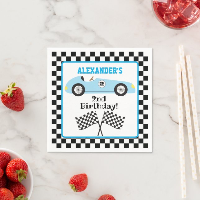 Zwei Fast Racececar Blue Racing Boy Geburtstag Serviette (Beispiel)